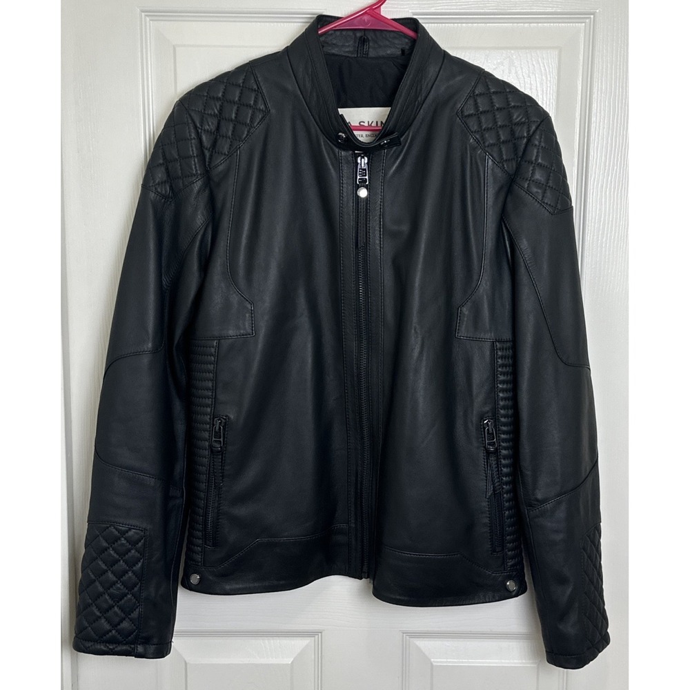 Boda Skins Men's Black Leather‎ Maverick Biker Jacket Size Small Slim Fit